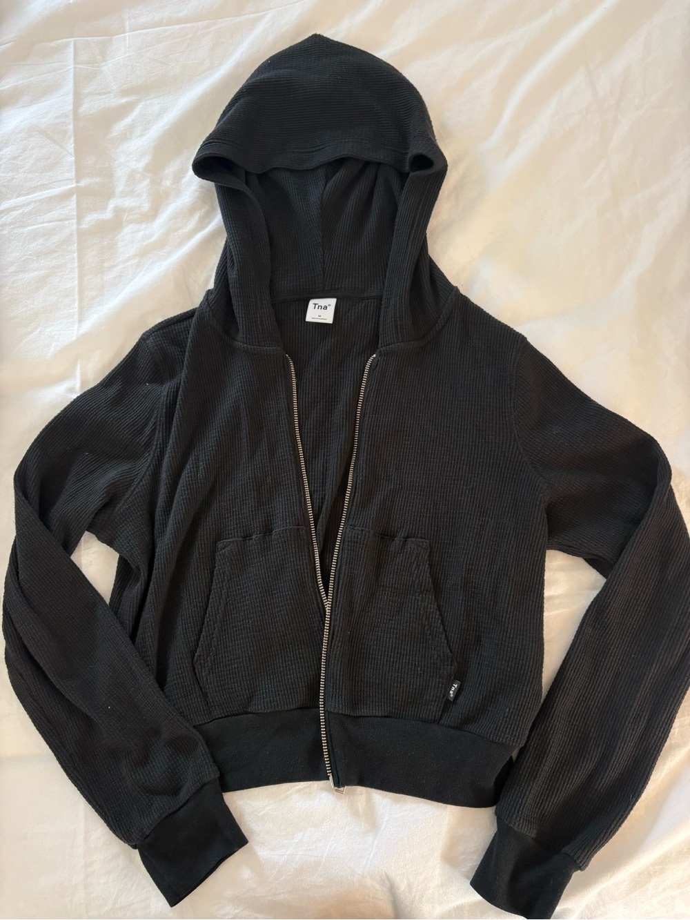 TNA Black Ribbed Set- Jogger Pants with Zip up Hoodie